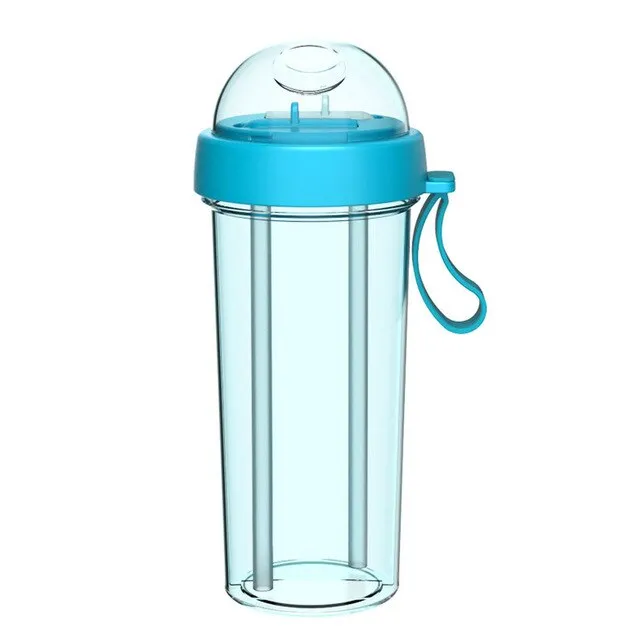 420/600ml Portable Dual Straw Separate Plastic Sport Drink Water Beverage Bottle Couples Gift Food Grade Plastic Anti-leak