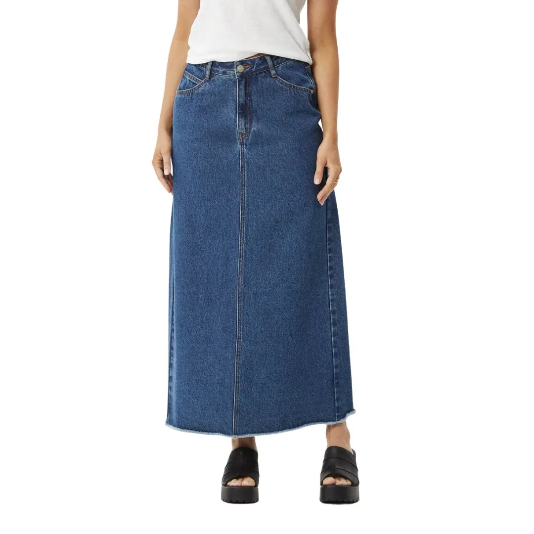 Afends Womens Chichi Hemp Denim Midi Skirt - Authentic Blue