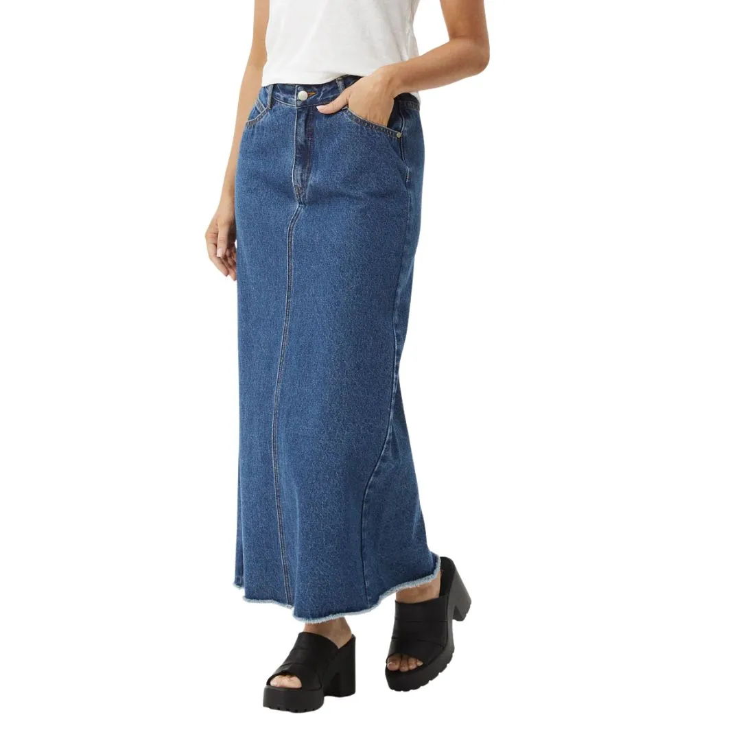 Afends Womens Chichi Hemp Denim Midi Skirt - Authentic Blue