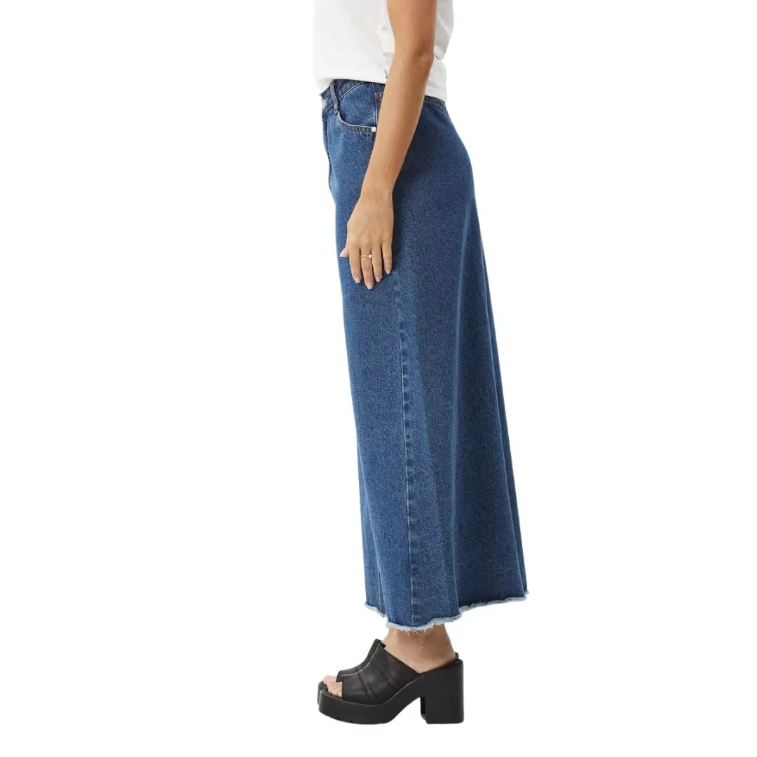 Afends Womens Chichi Hemp Denim Midi Skirt - Authentic Blue