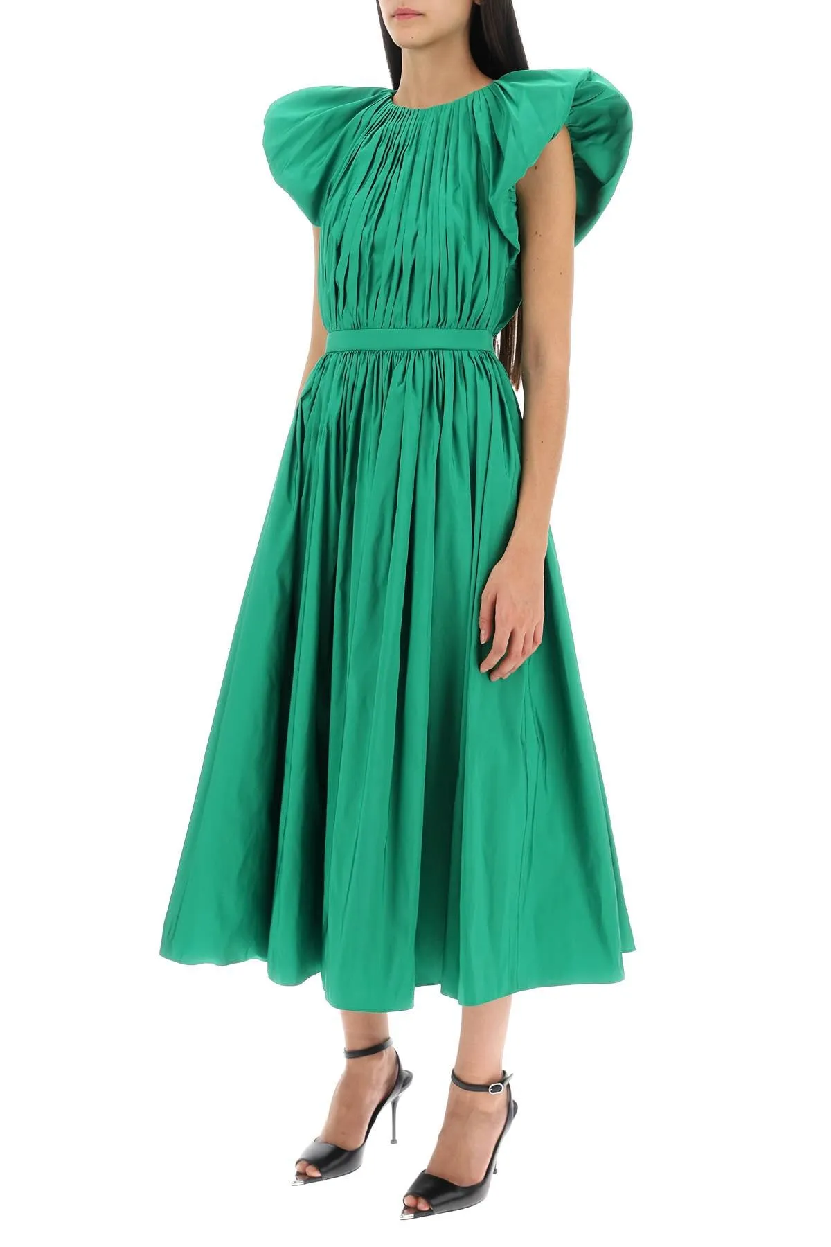 Alexander mcqueen pleated open back midi dress