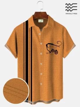 Alohadaddy Halloween Pumpkin Striped Men Pocket Button 50S Bowling Commuter Casual Short Sleeve Shirt