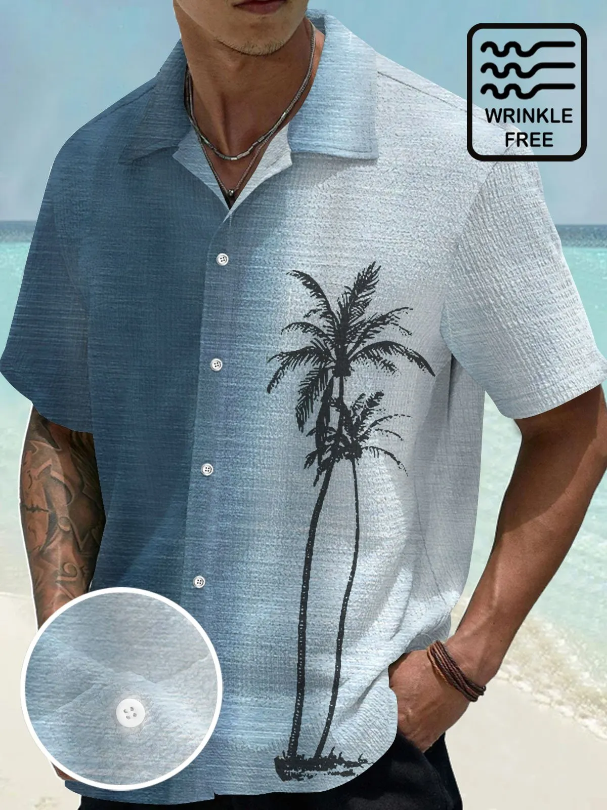 Alohadaddy Hawaiian Coconut Tree Gradient 3D Digital Print Men's Button Pocket Short Sleeve Shirt Big & Tall