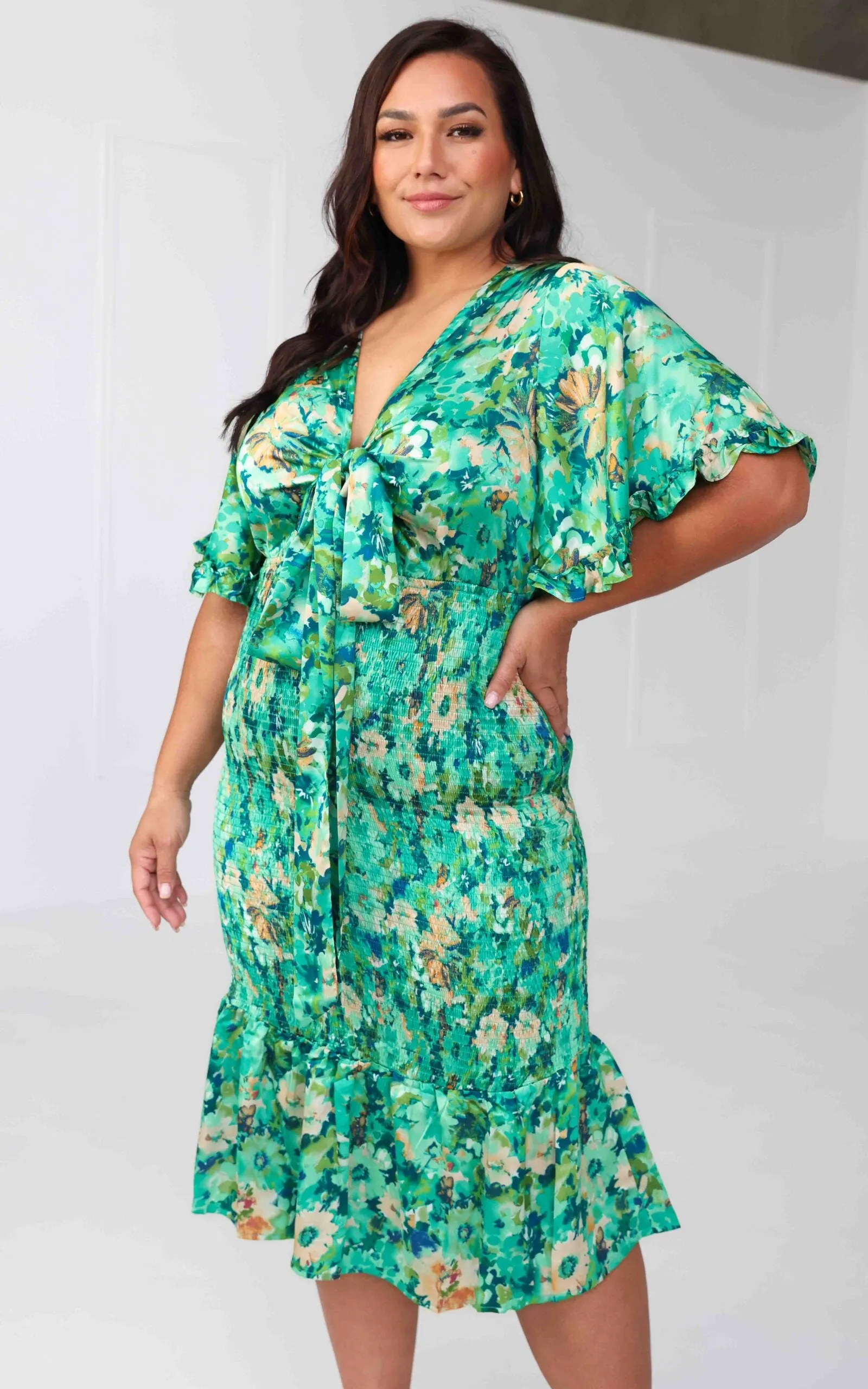 Amata Midi Dress - Green Floral