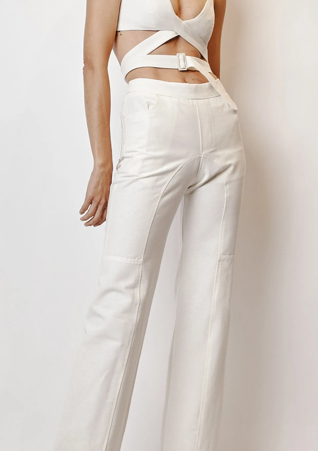 Biker-Style Split Hem Cotton-Mix Trousers