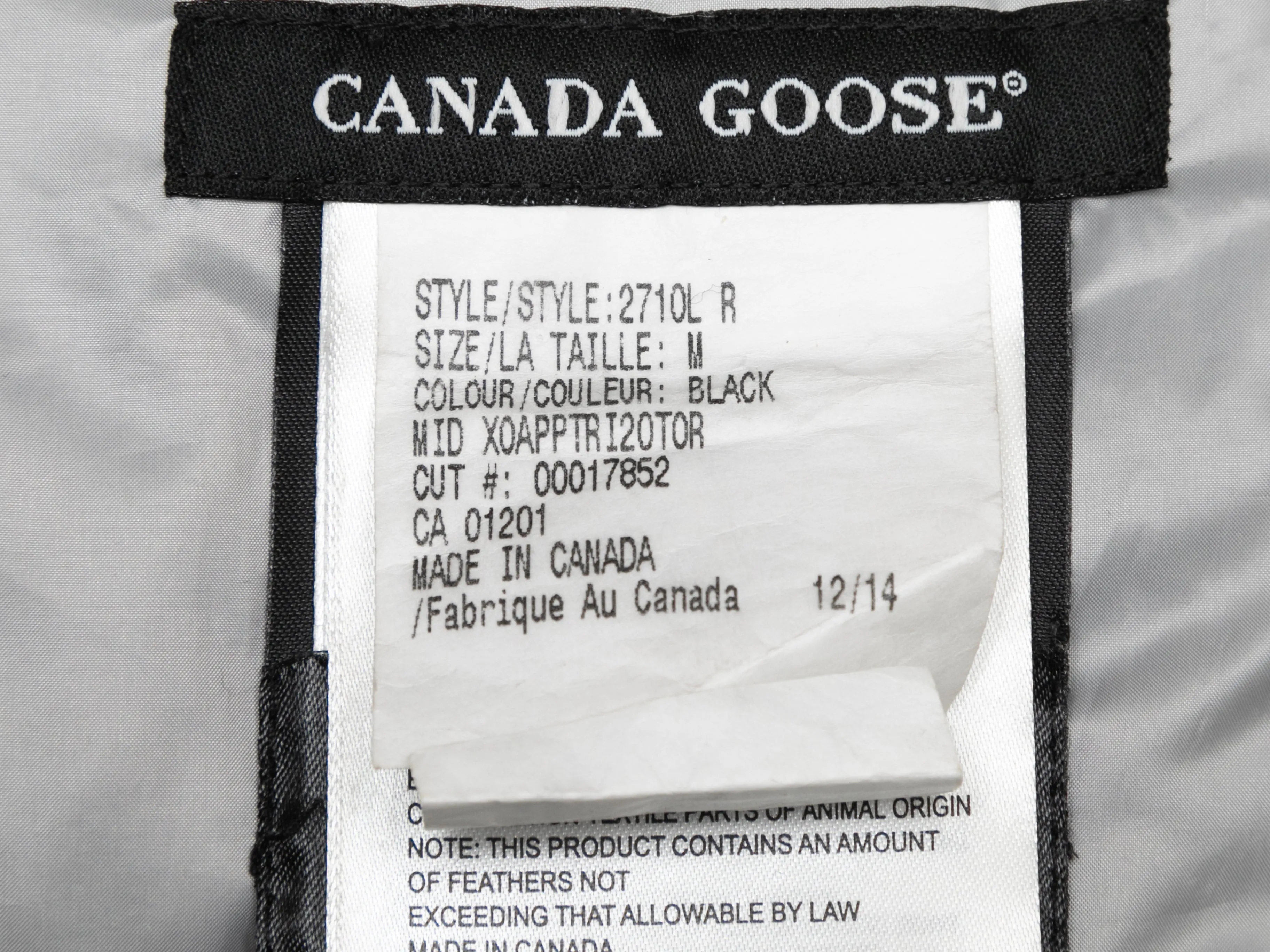 Black Canada Goose Hooded Down Puffer Coat Size US M