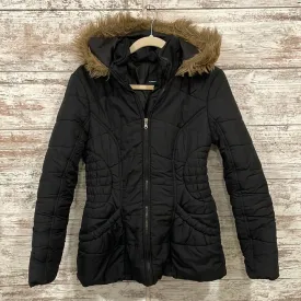 BLACK QUILTED HOODED COAT $85