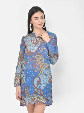 Blue printed cotton tunic dress