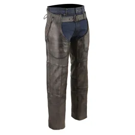 Brown MLM5500BGE Distressed Brown Leather Snap Out Thermal Lined 4-Pockets Motorcycle Chap