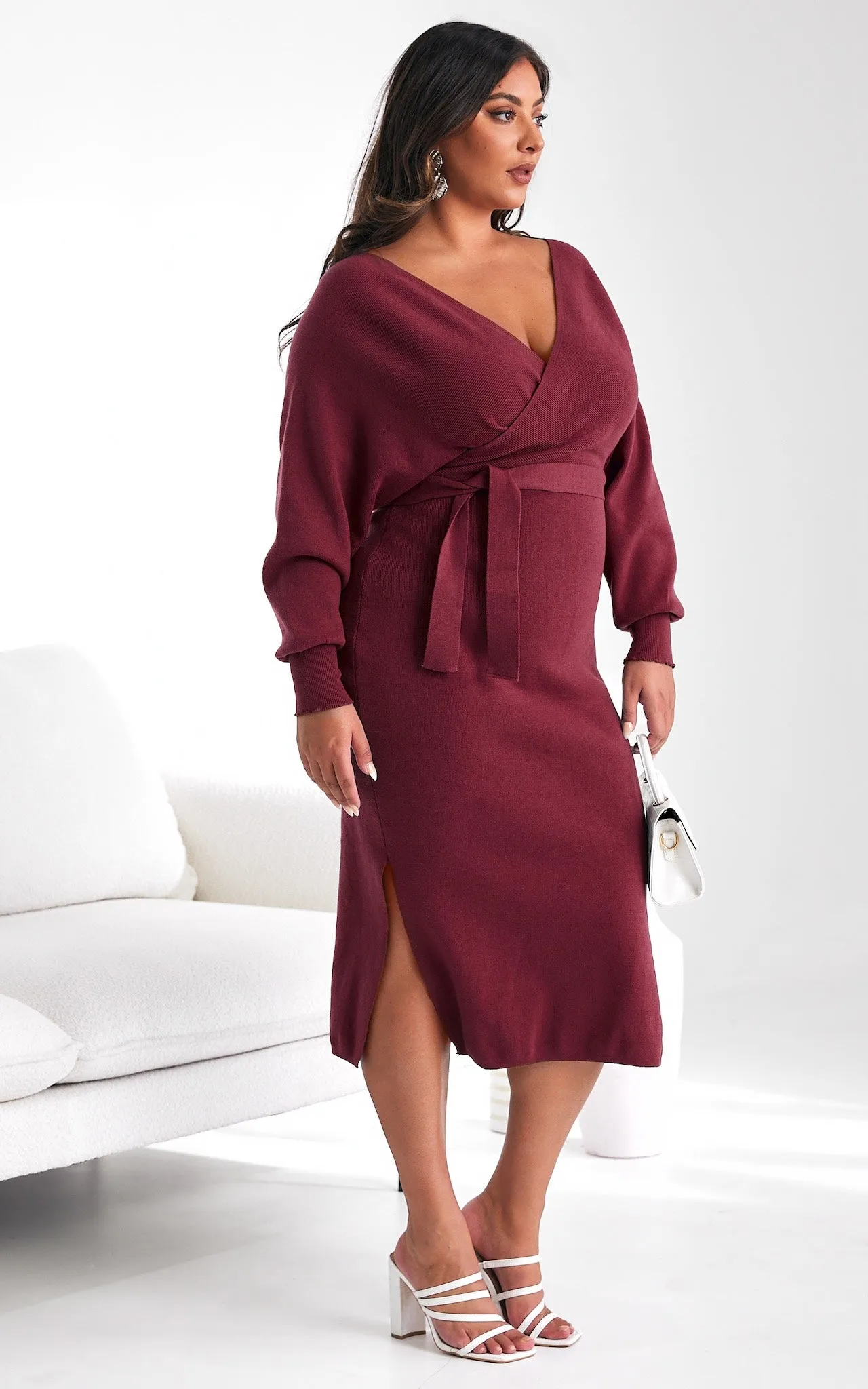 Catherine Knit Midi Dress - Burgundy