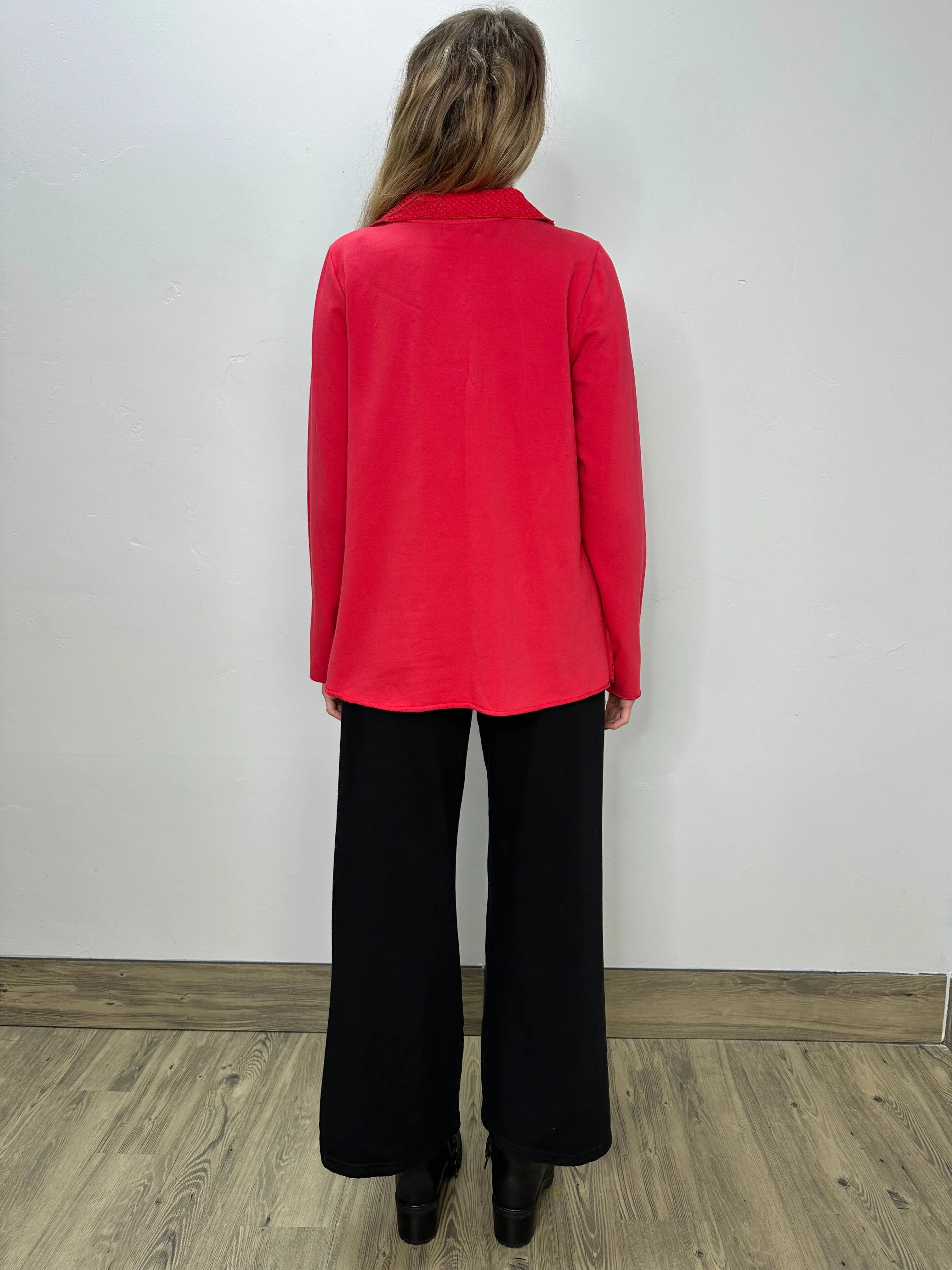 Cherry Red Honeycomb Mock Neck Top