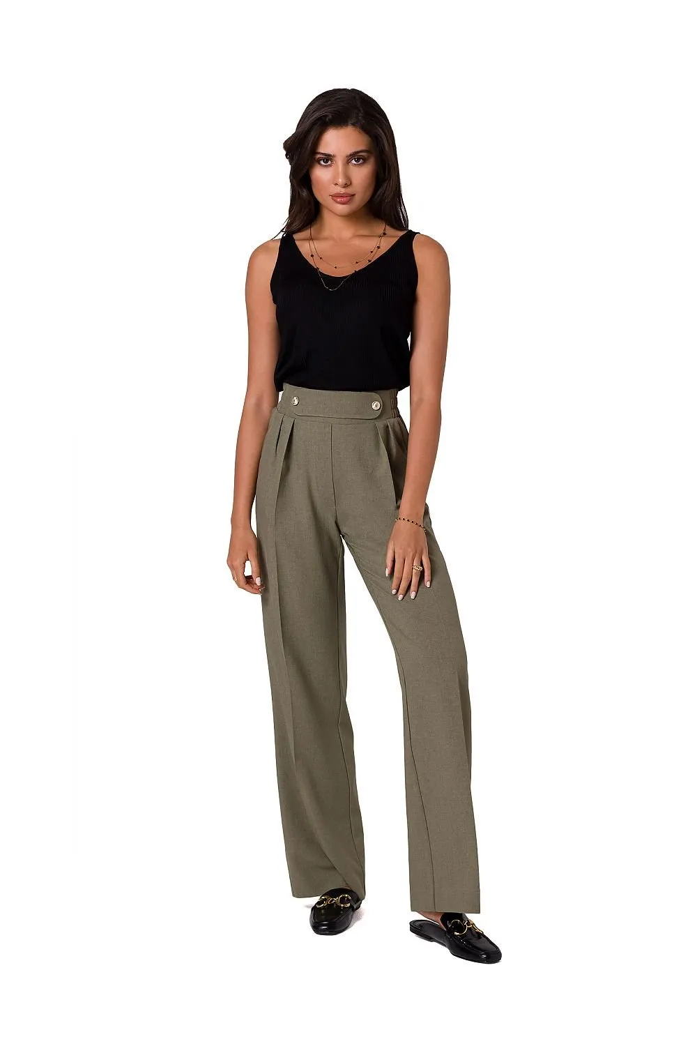 Chic Gold-Accented Lightweight Trousers for Effortless Style