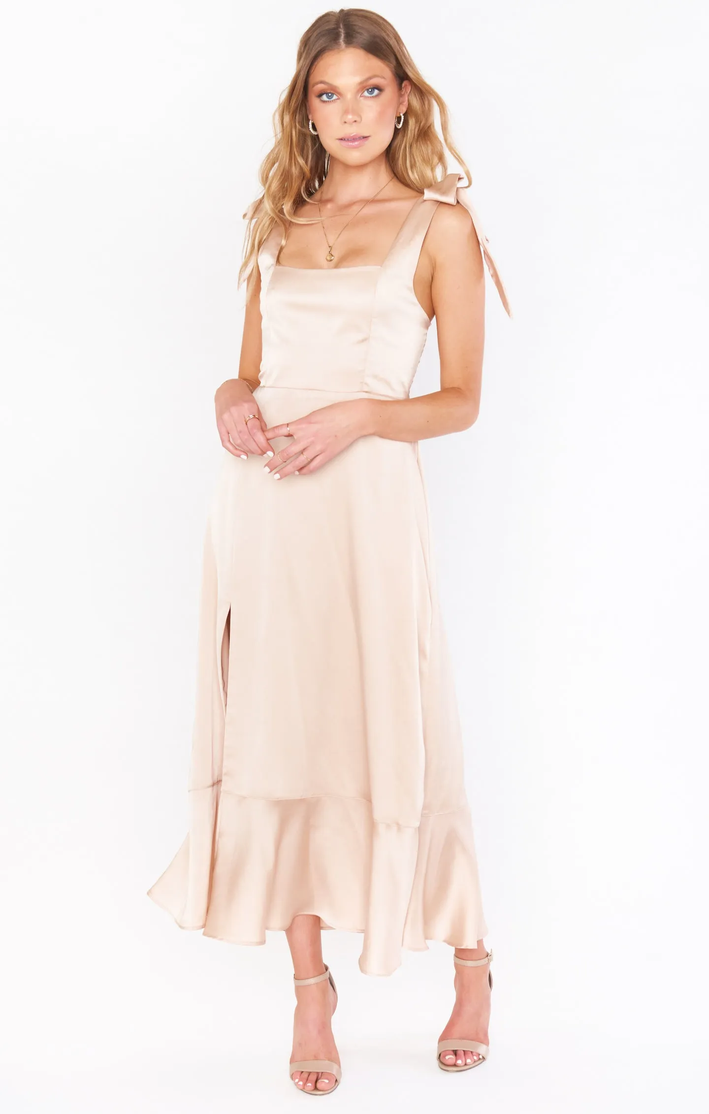 Claire Midi Dress ~ Champagne Luxe Satin