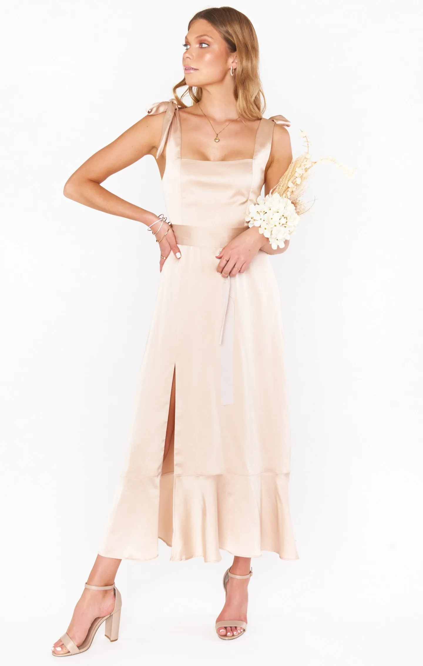 Claire Midi Dress ~ Champagne Luxe Satin