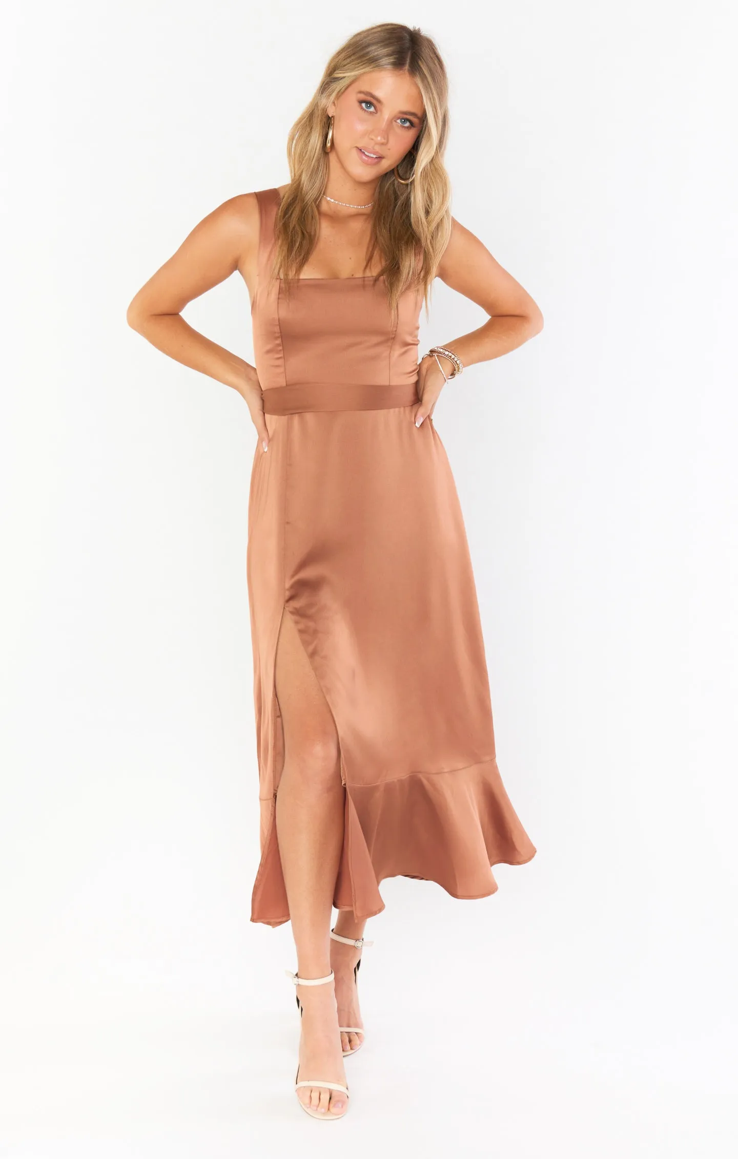 Claire Midi Dress ~ Copper Luxe Satin