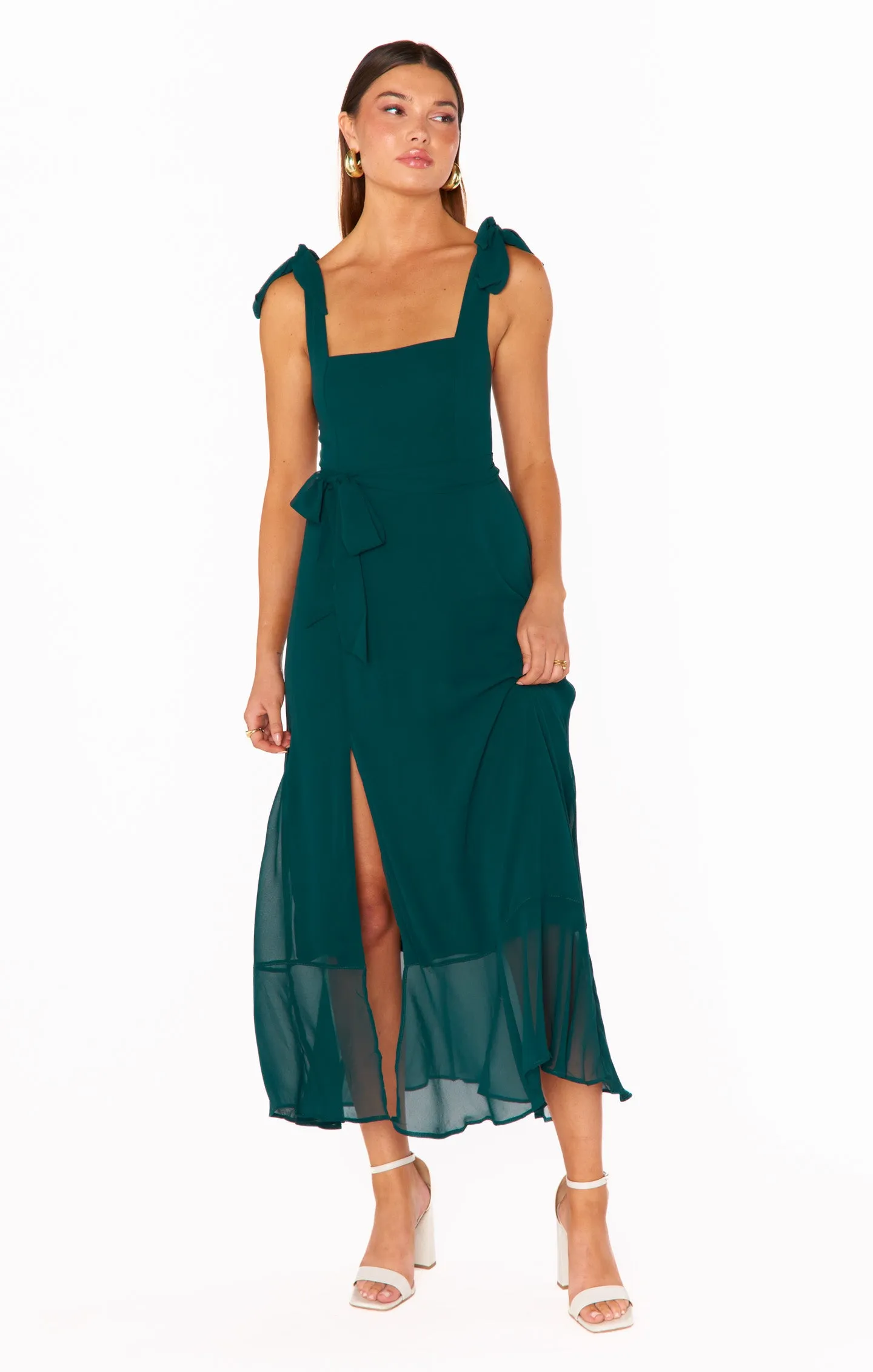 Claire Midi Dress ~ Emerald Chiffon