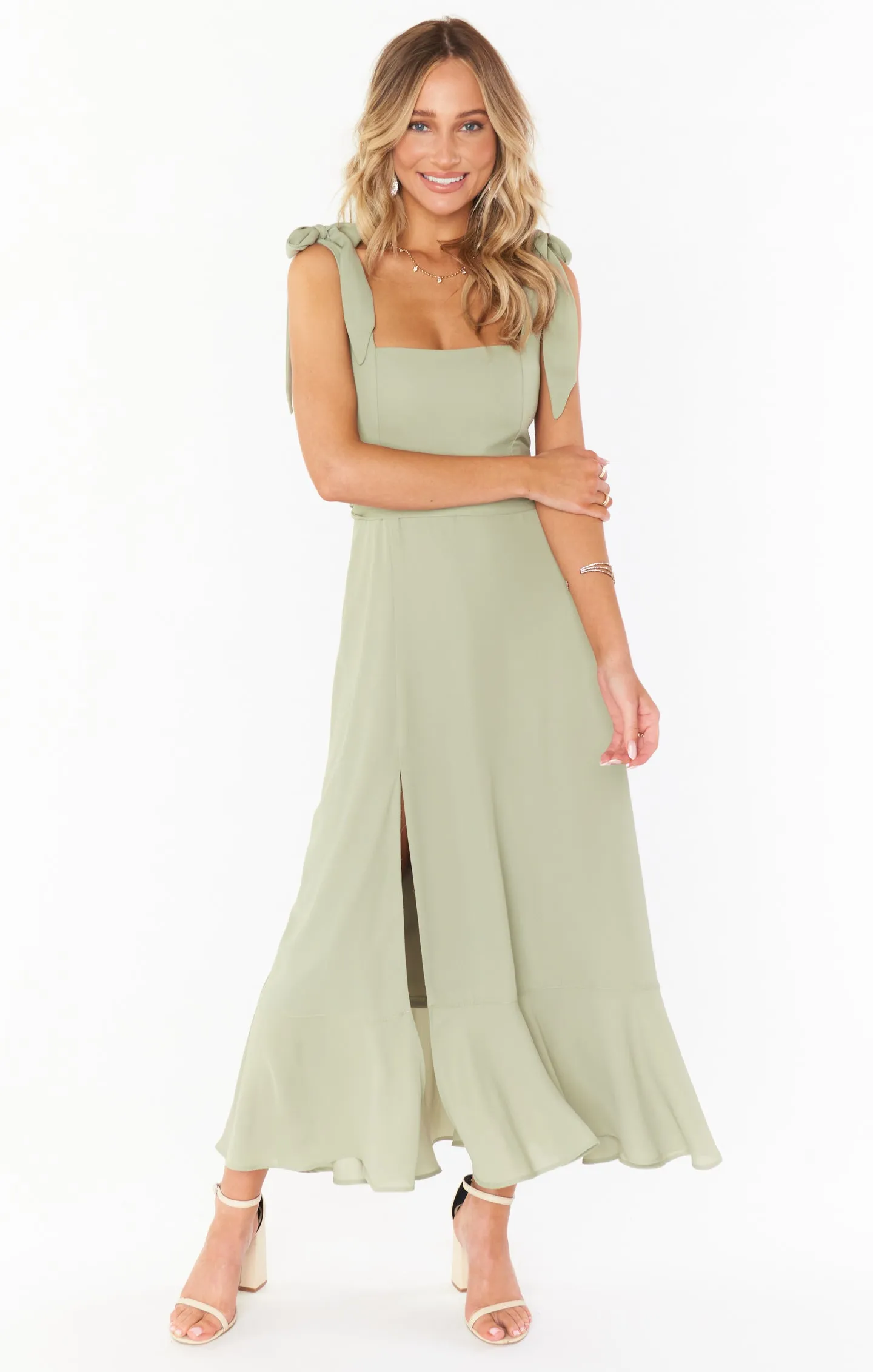 Claire Midi Dress ~ Moss Green Crisp