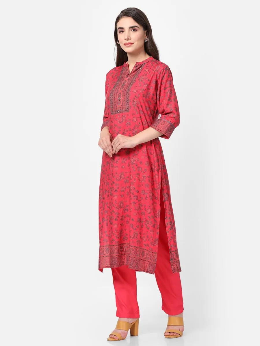 Coral Floral Printed Kurta With Trouser