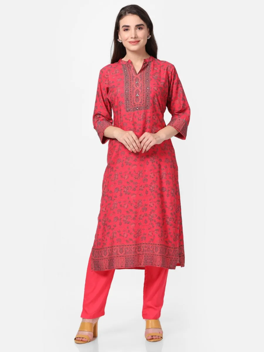 Coral Floral Printed Kurta With Trouser