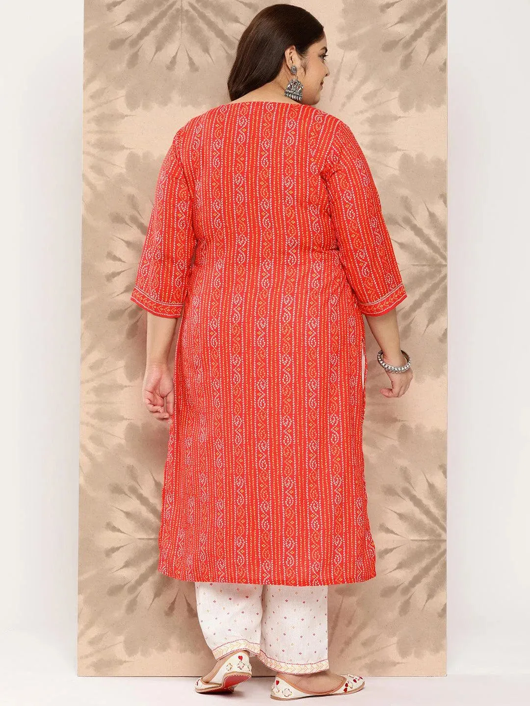 Coral Printed Cotton Blend Straight Kurta With Trousers