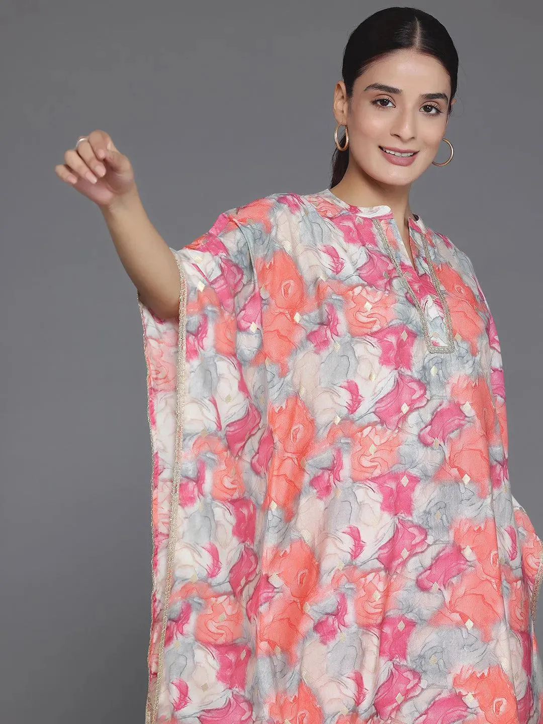 Coral Printed Silk Blend Tunic With Palazzos