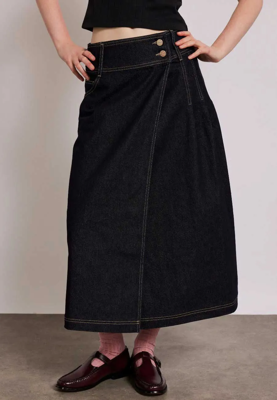 Damson Madder Raye Denim Skirt Dark Indigo