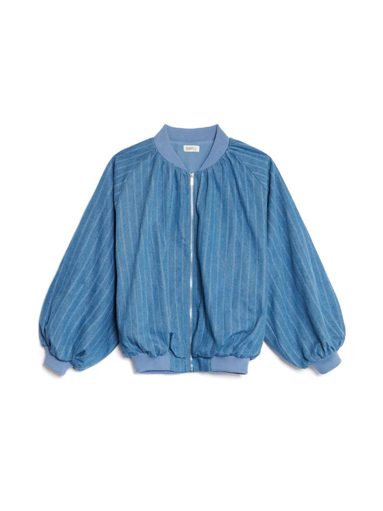 Deborah Striped Denim Bomber Jacket