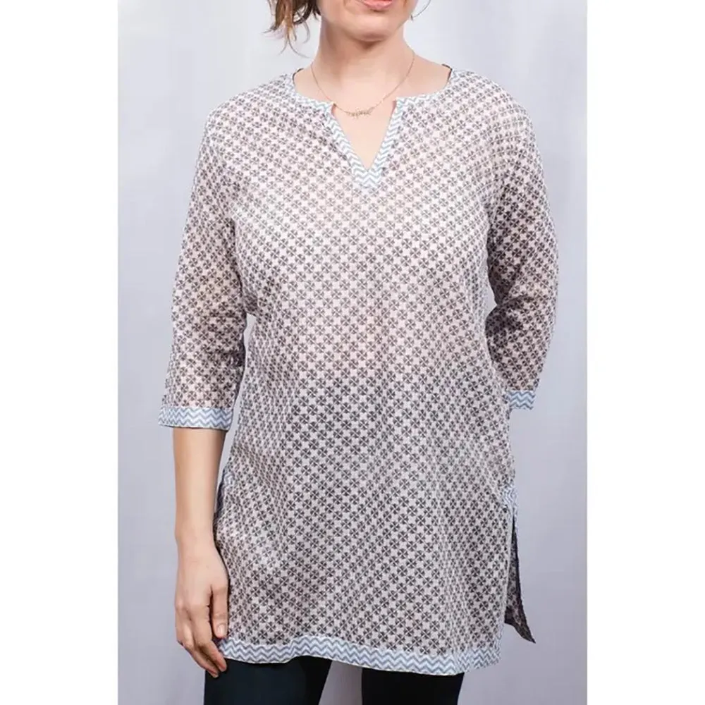 Dolma Geo Contrast Trim Cotton Tunic