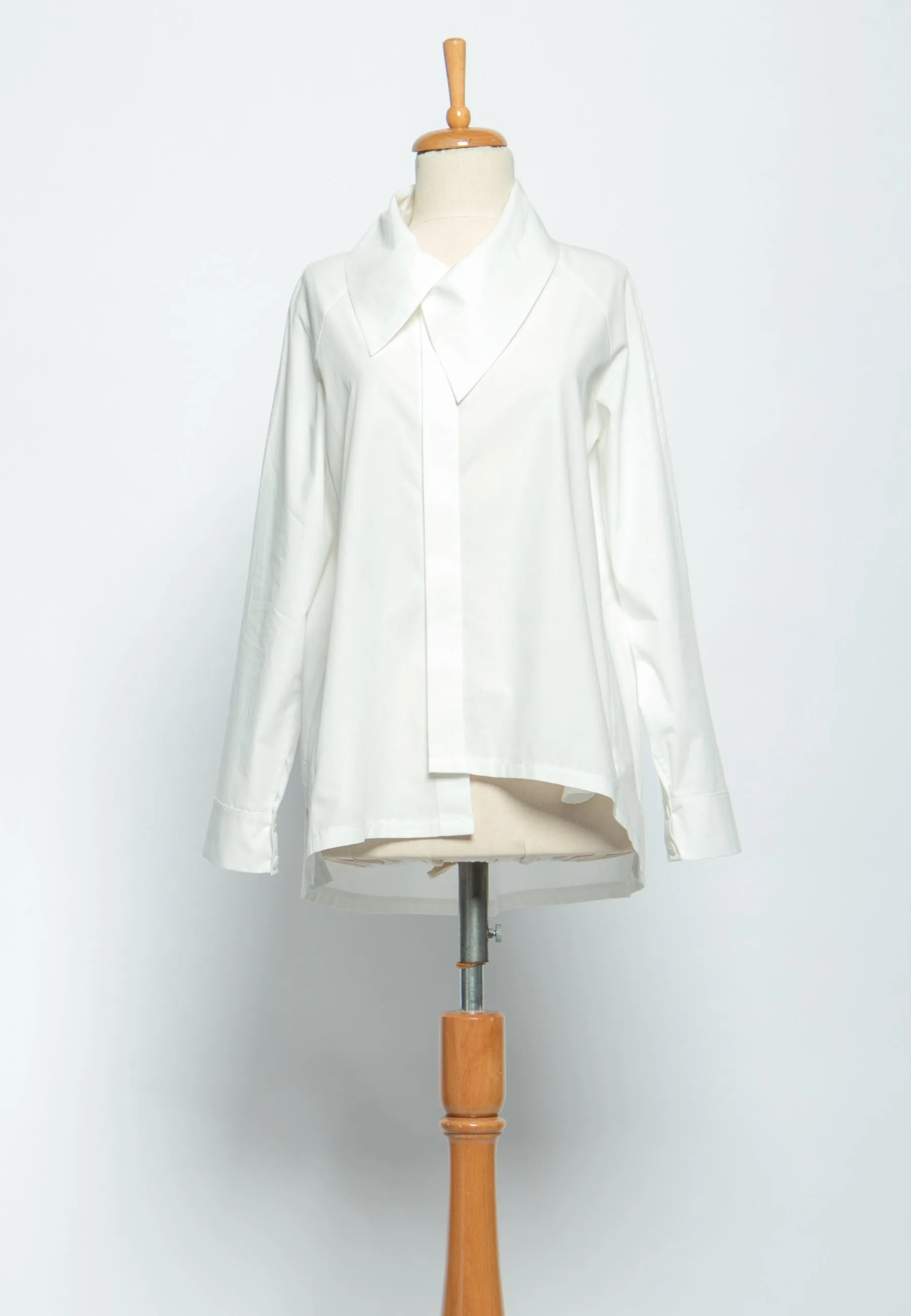 Ecru White Asymmetric Button Down Blouse