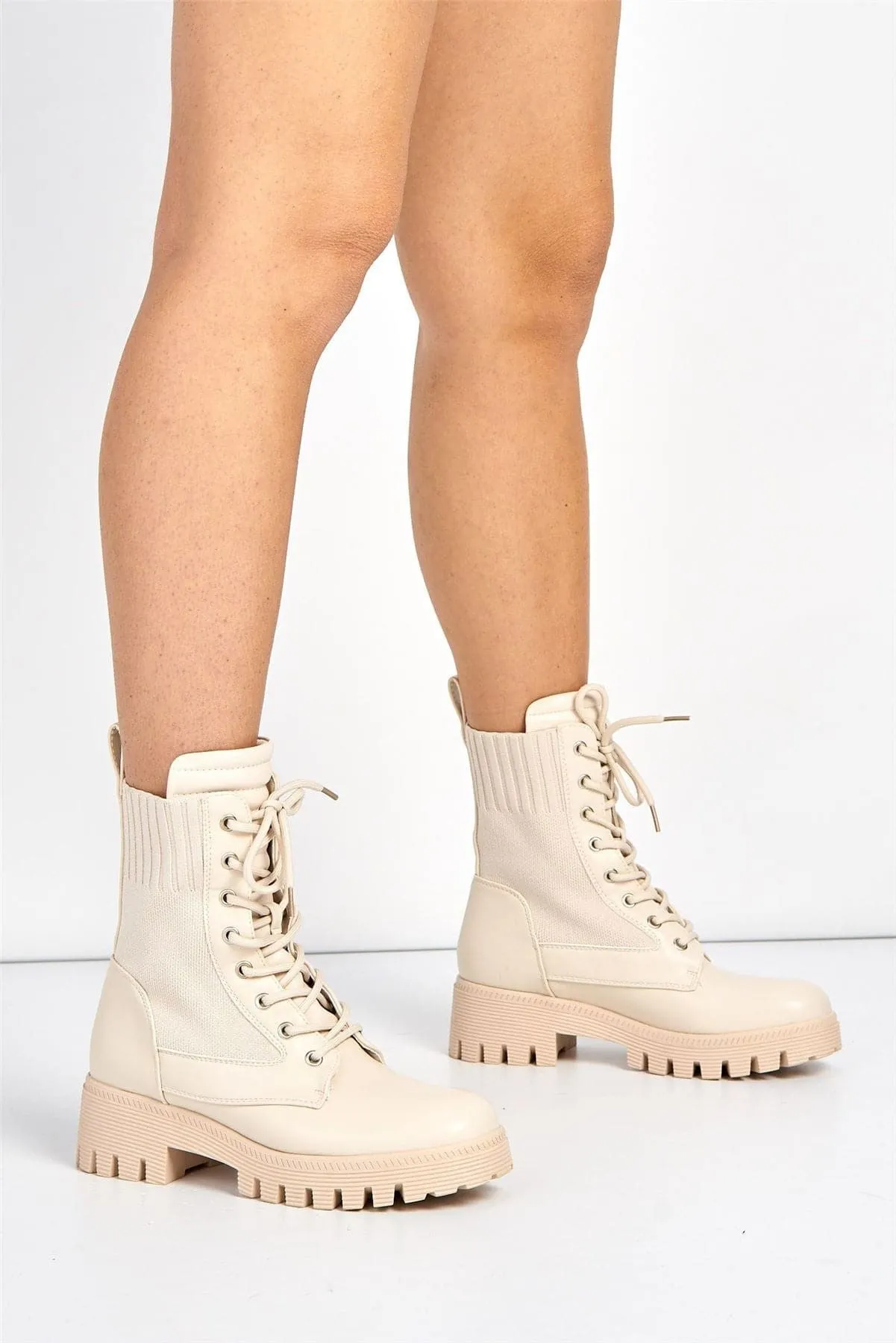 Frankii Lace-up Ankle Boot in Beige