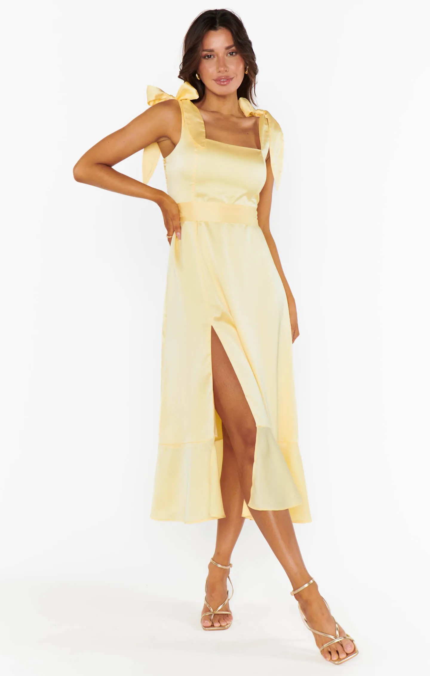 Garden Midi Dress ~ Pale Yellow Luxe Satin