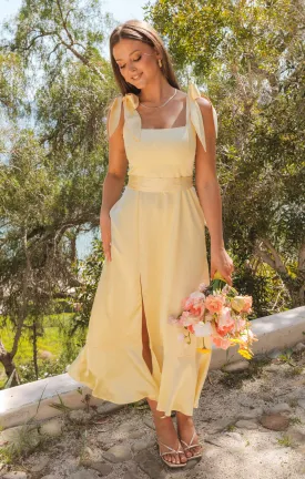 Garden Midi Dress ~ Pale Yellow Luxe Satin