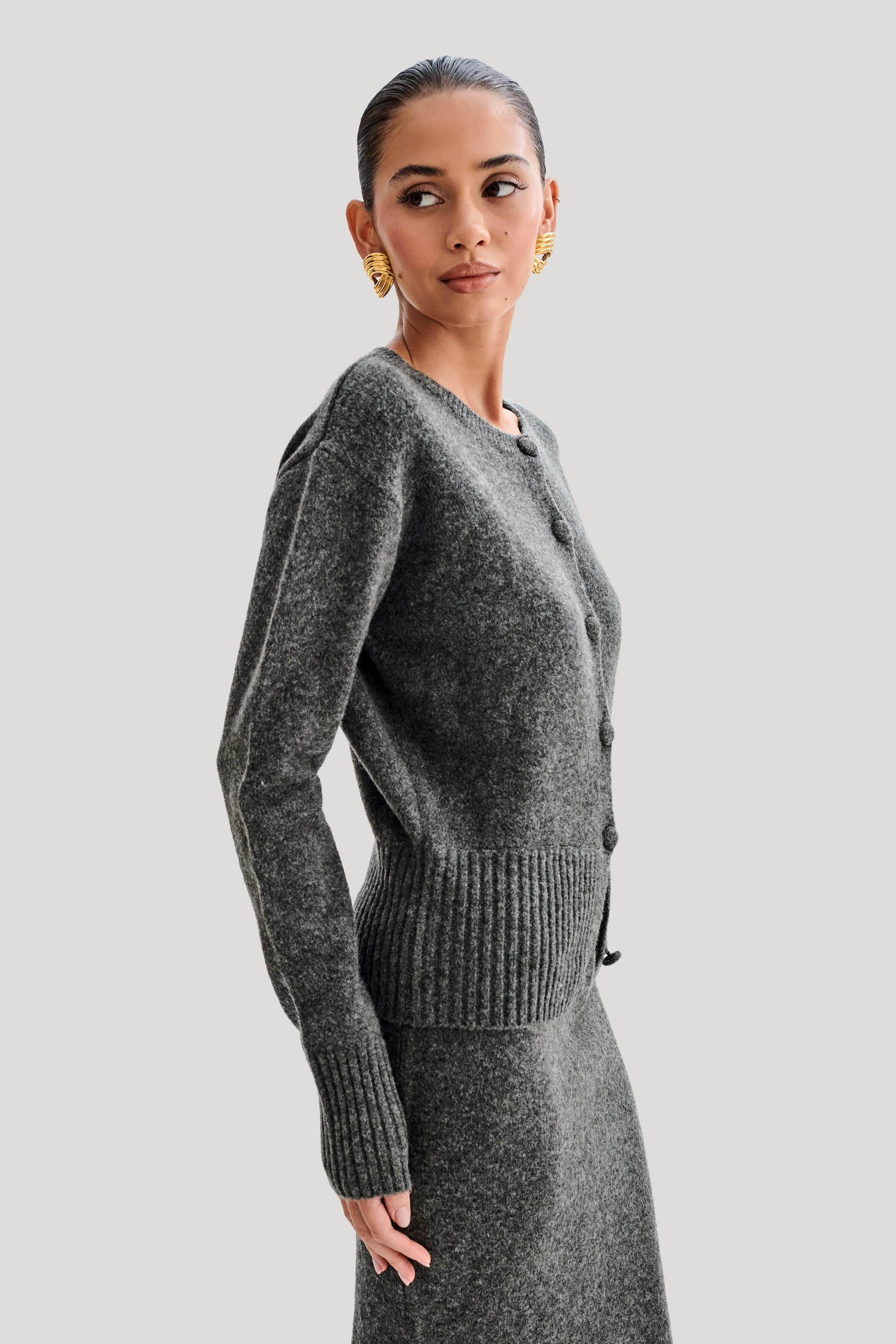 Genevieve Oversized Knit Cardigan - Charcoal Marle