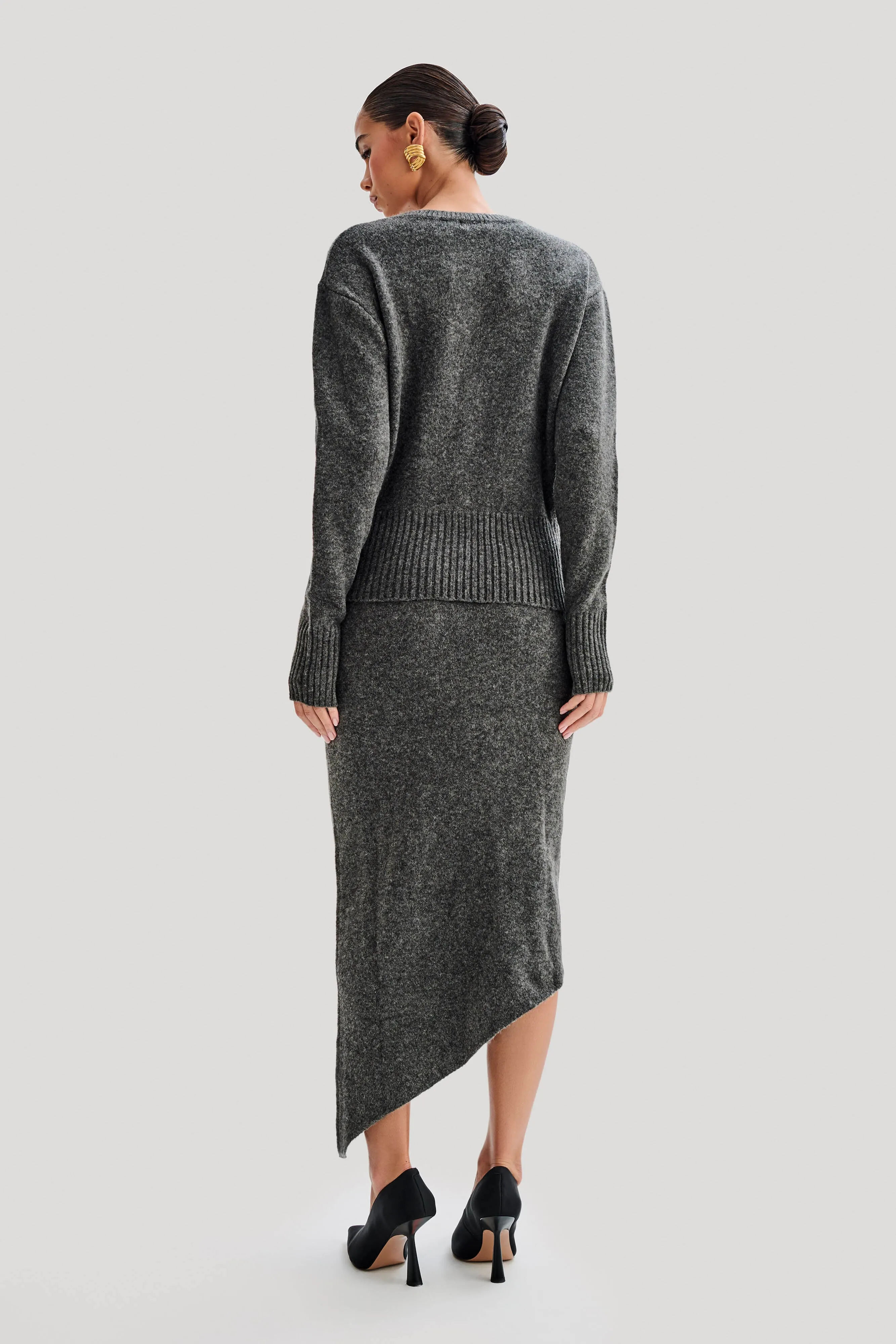 Genevieve Oversized Knit Cardigan - Charcoal Marle