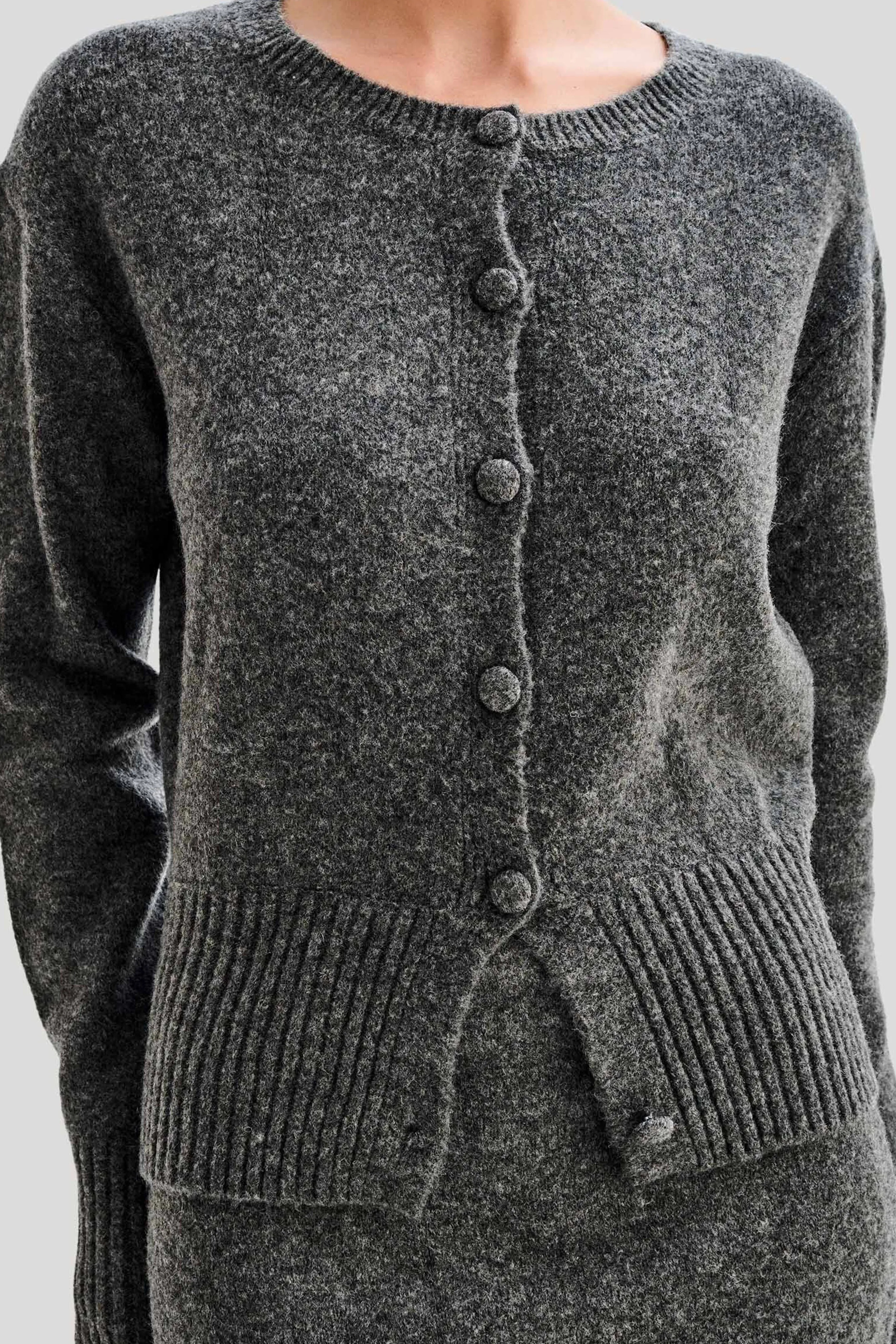 Genevieve Oversized Knit Cardigan - Charcoal Marle