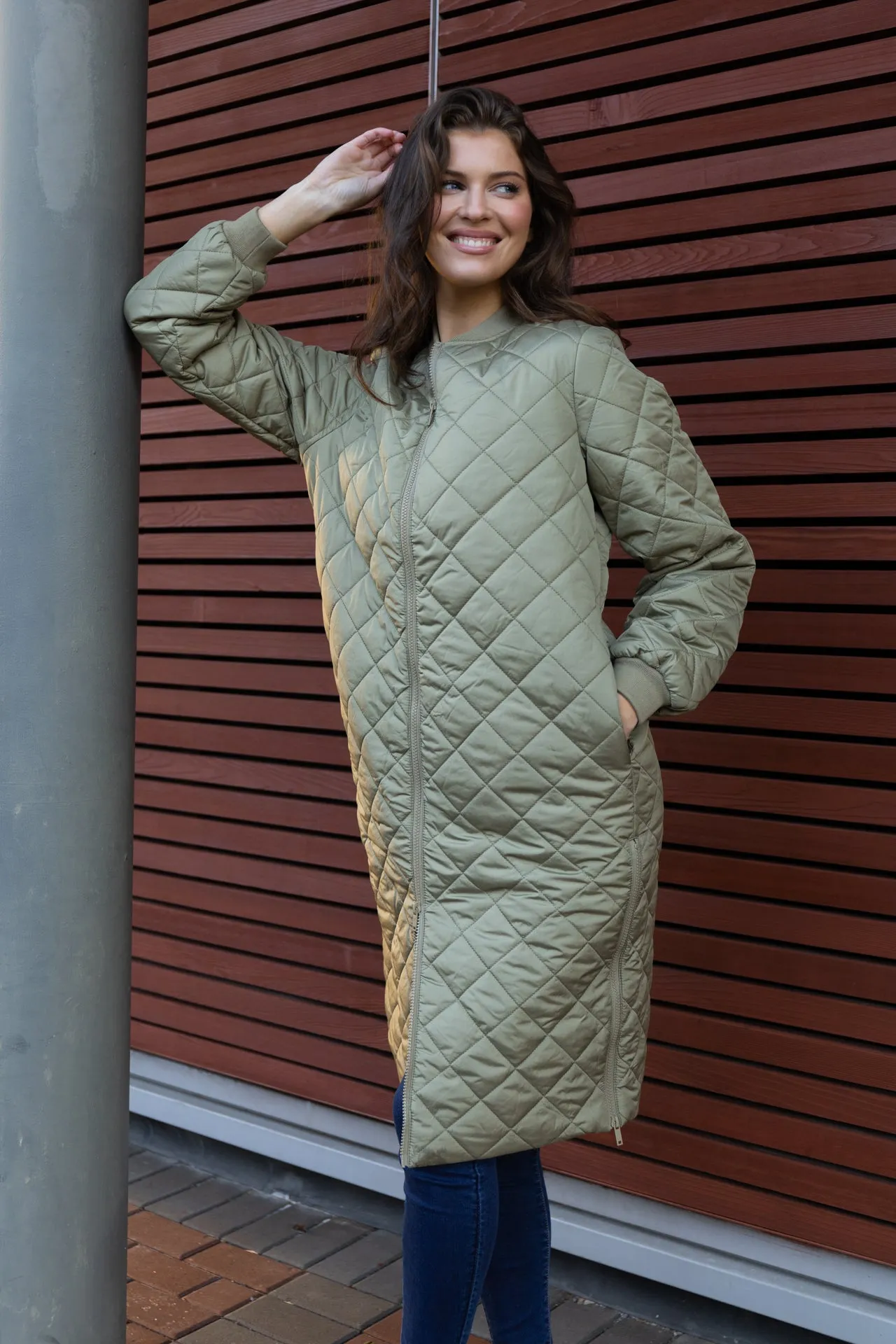 Gilly Quilted Green Zip Coat