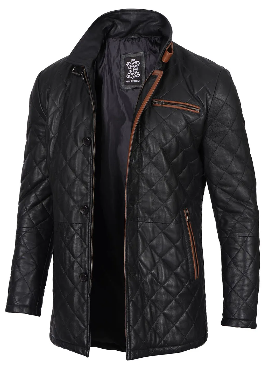 Glen Men Black Quilted Leather Coat