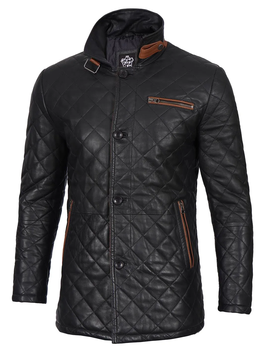 Glen Men Black Quilted Leather Coat