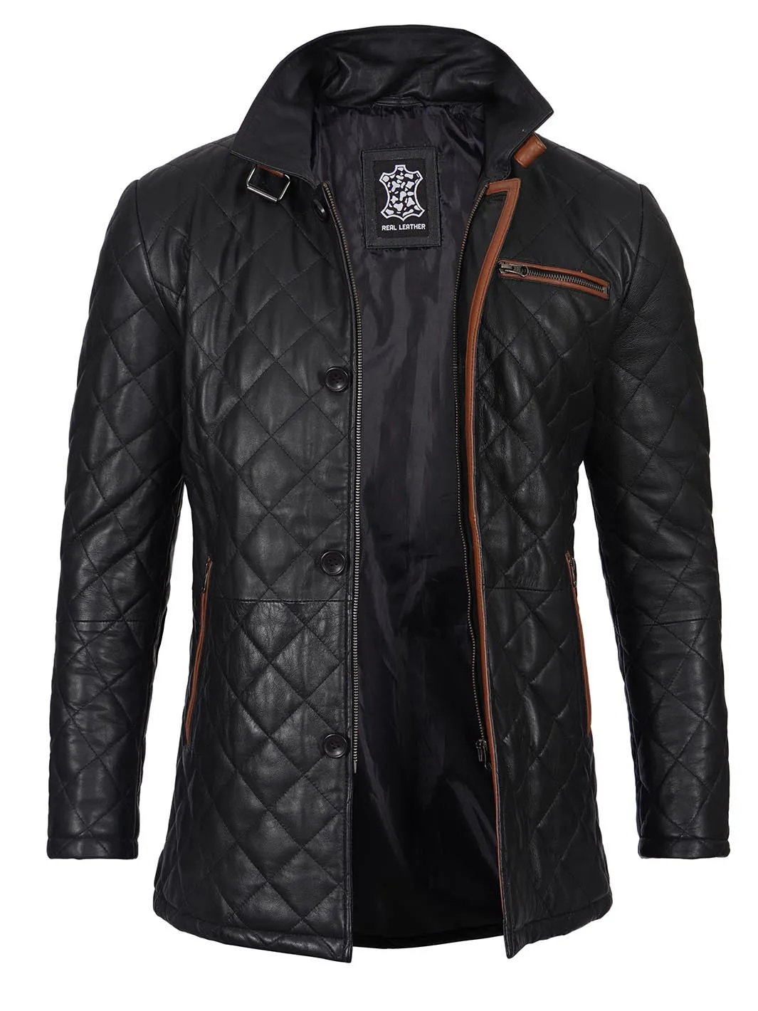 Glen Men Black Quilted Leather Coat