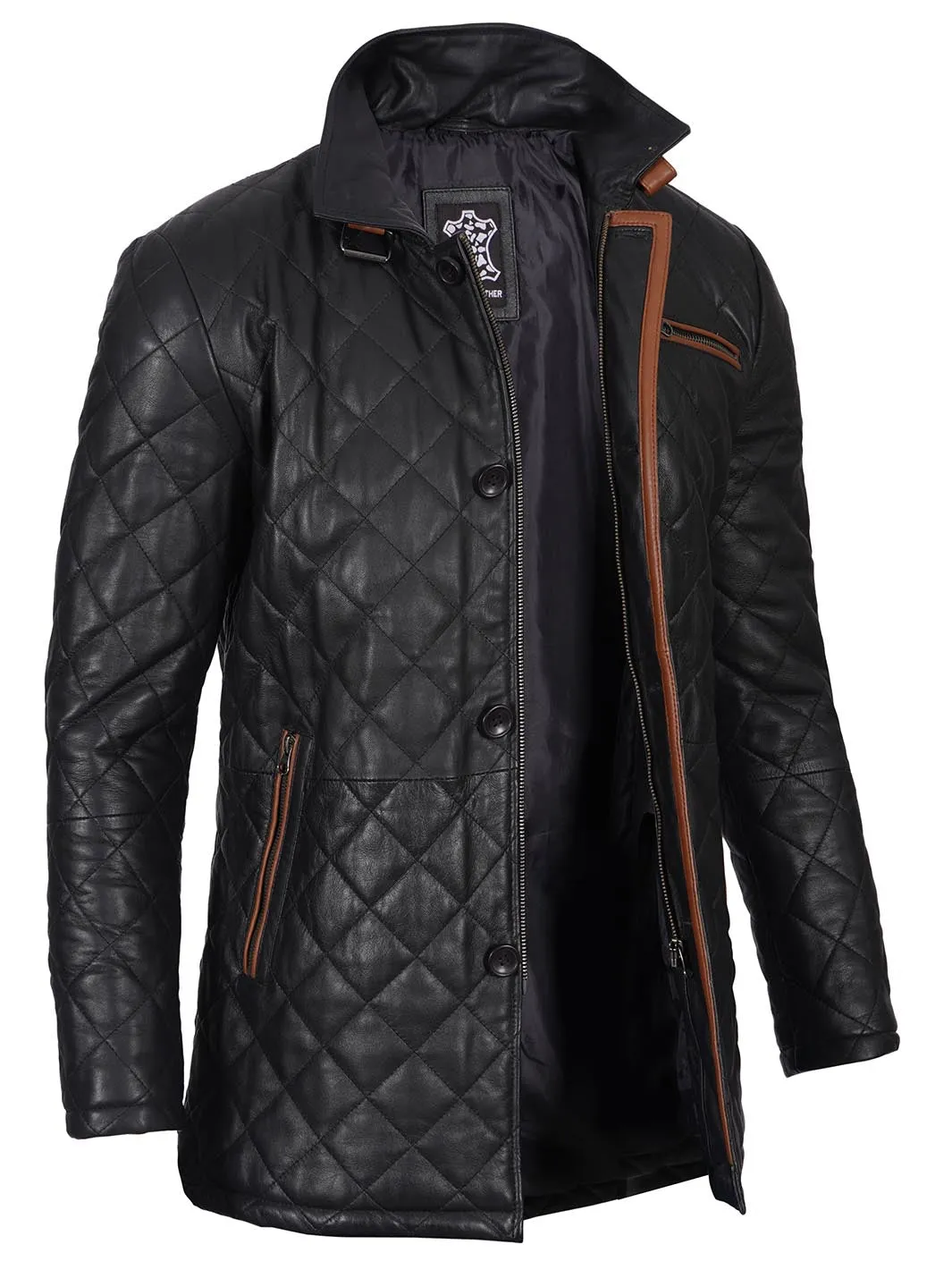 Glen Men Black Quilted Leather Coat