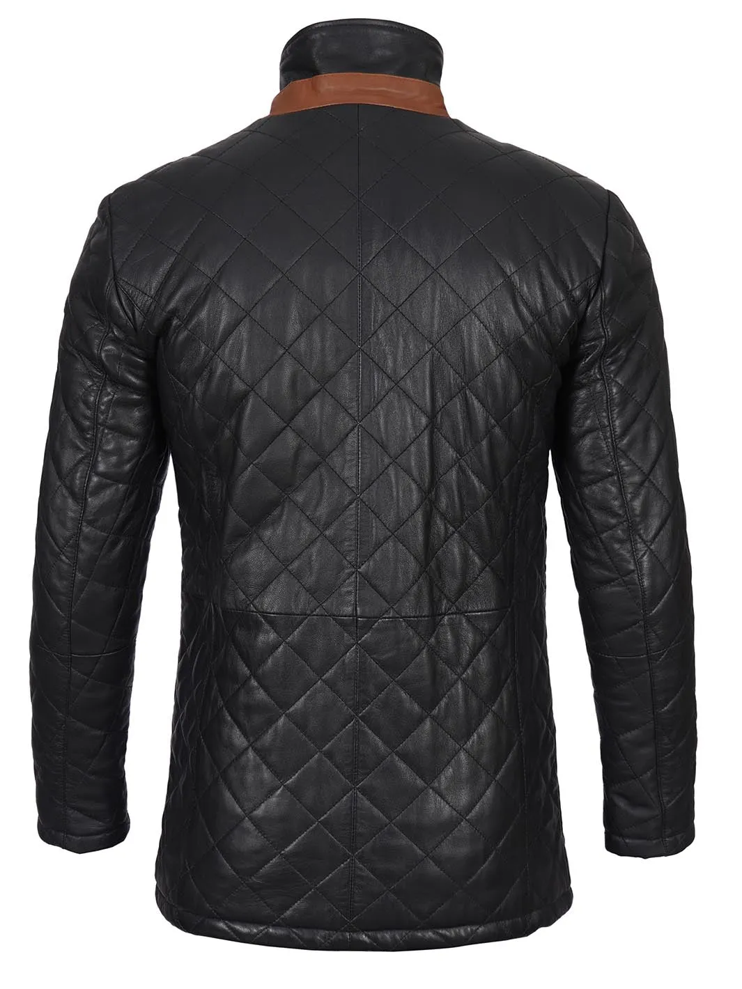 Glen Men Black Quilted Leather Coat