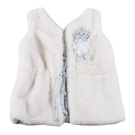 Ivory Houndstooth Trim Fur Gilet