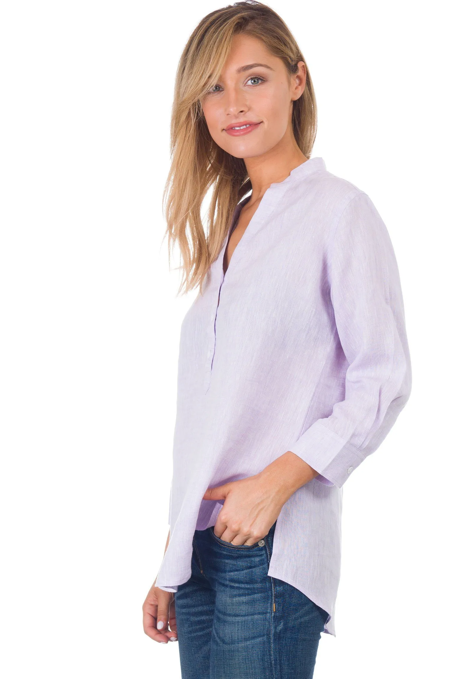 Kim, Lilac Pop-Over Linen Tunic Shirt