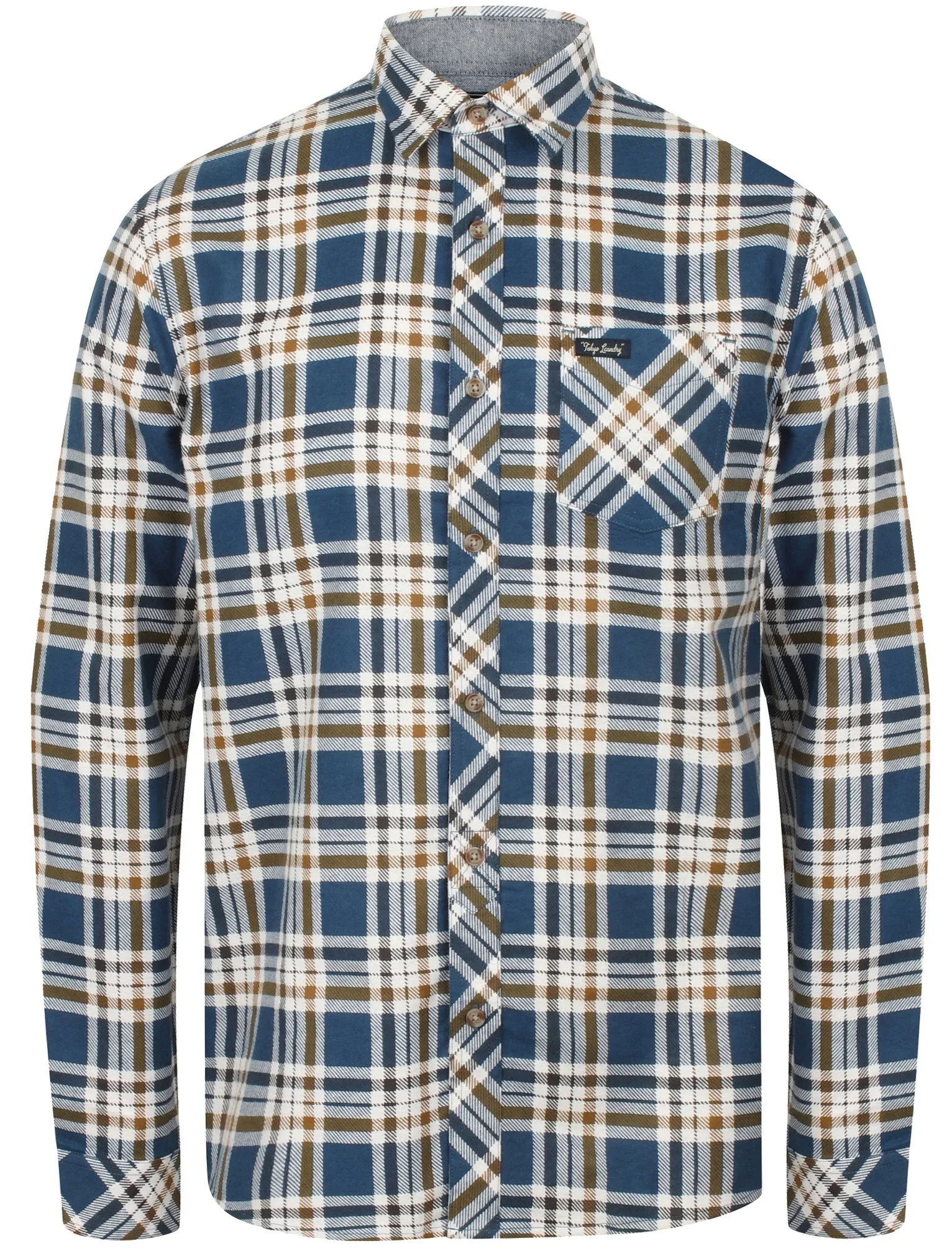 Kingsbridge Checked Cotton Flannel Shirt In Estate Blue - Tokyo Laundry