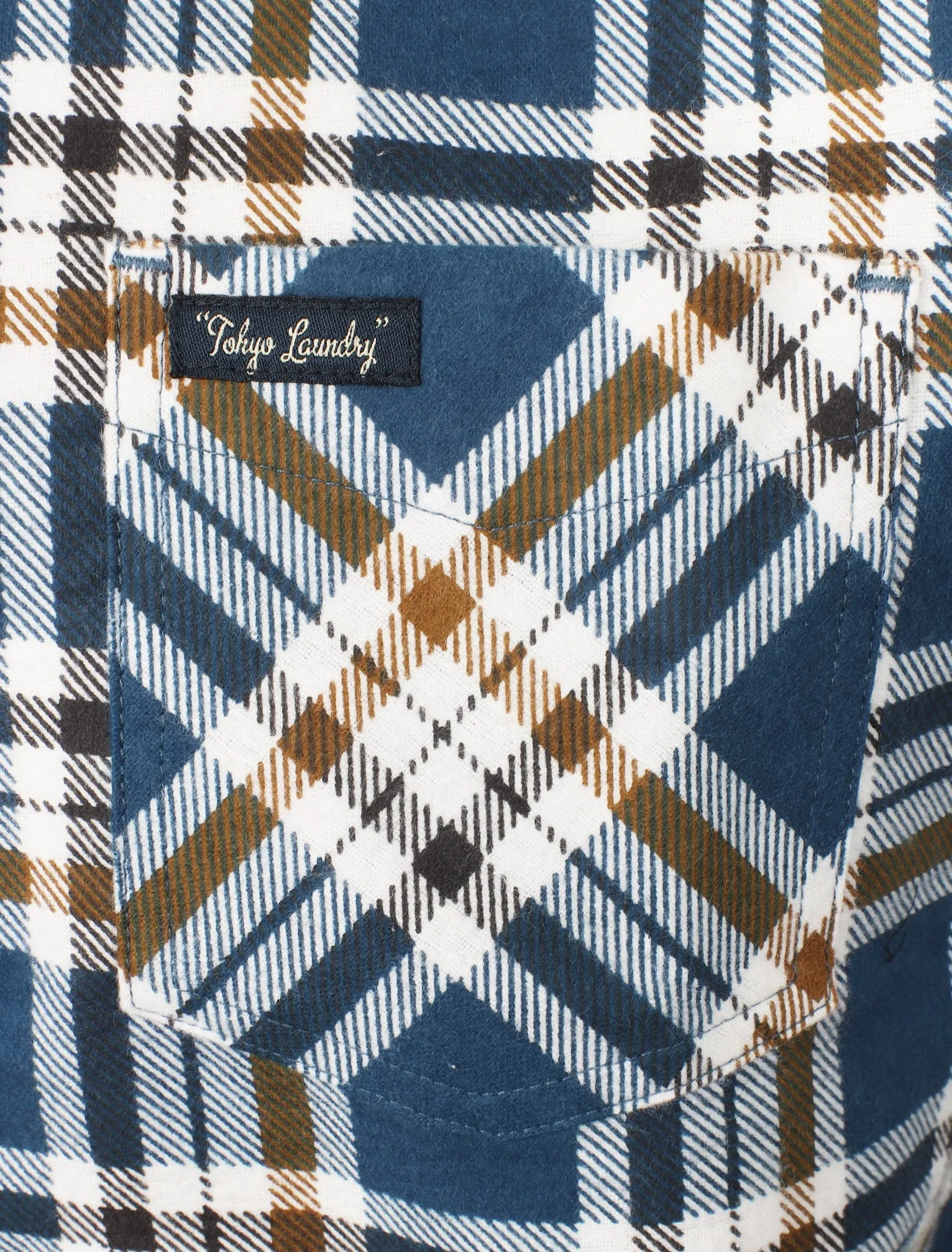 Kingsbridge Checked Cotton Flannel Shirt In Estate Blue - Tokyo Laundry