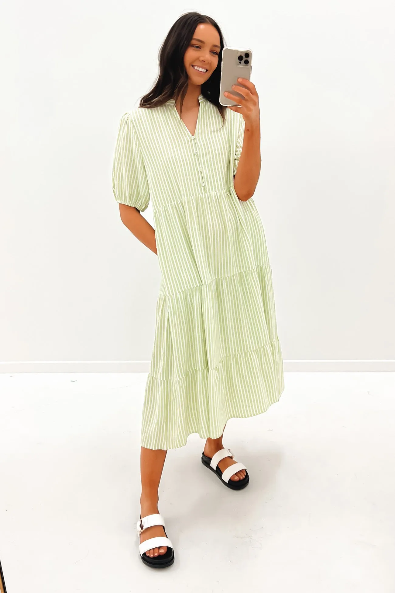 Leilani Midi Dress Green Stripe