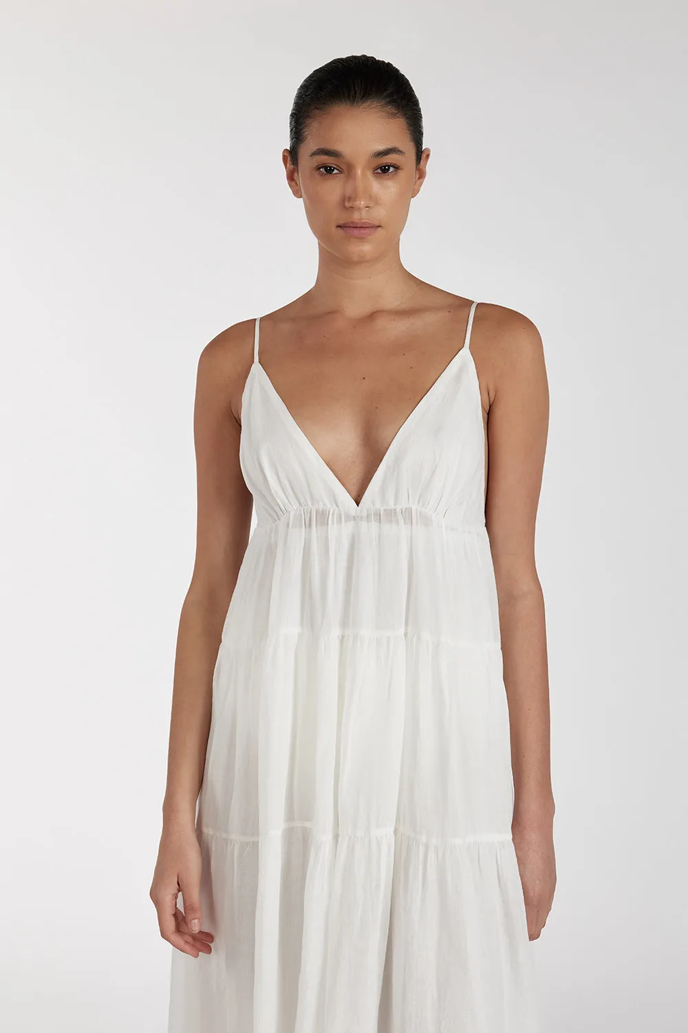 LIZA WHITE RAMIE MIDI DRESS