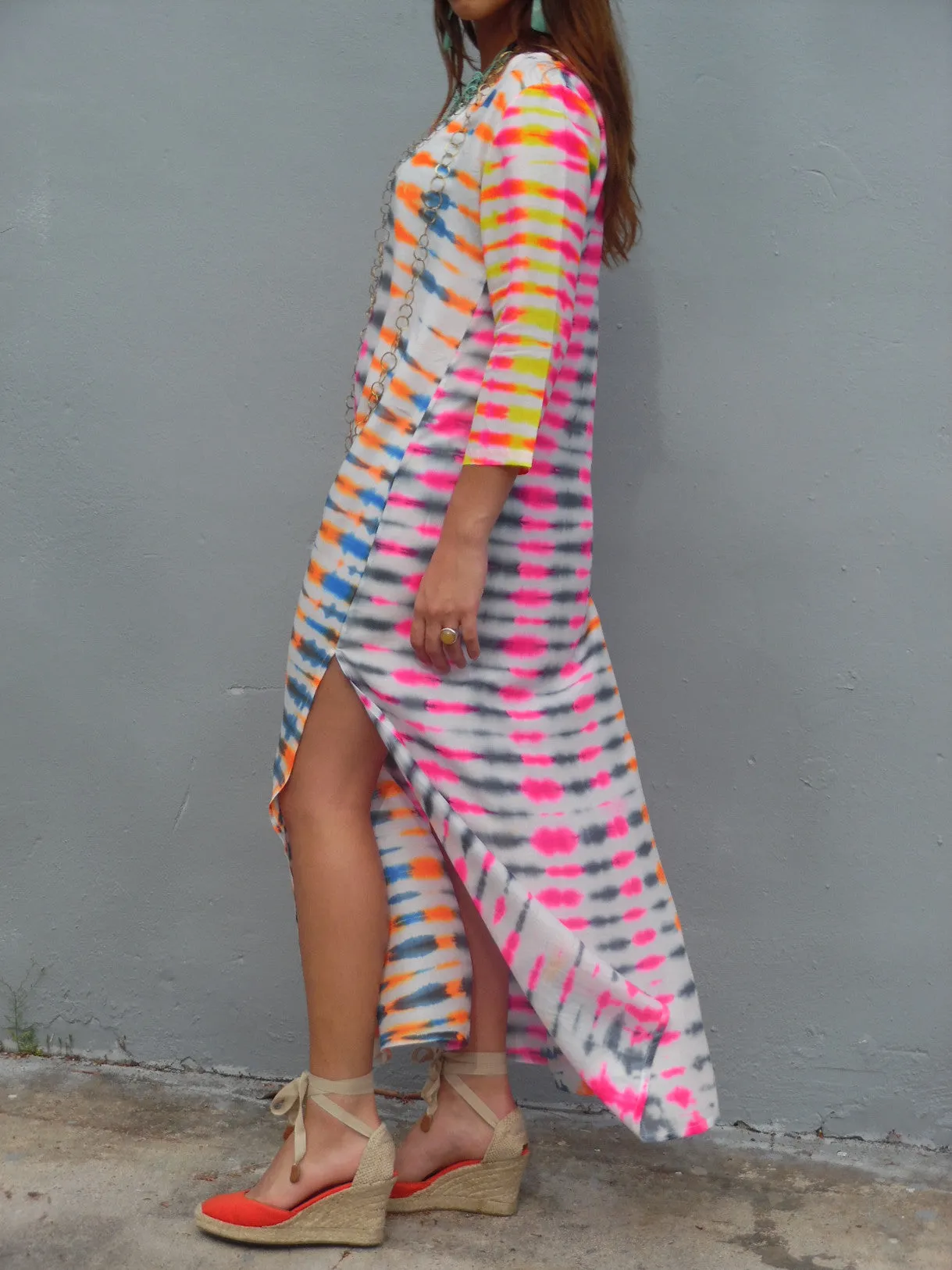 Maxi Tunic Beach Dress In Shibori Tie Dye