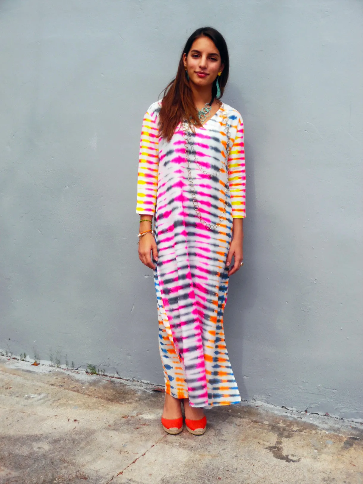 Maxi Tunic Beach Dress In Shibori Tie Dye