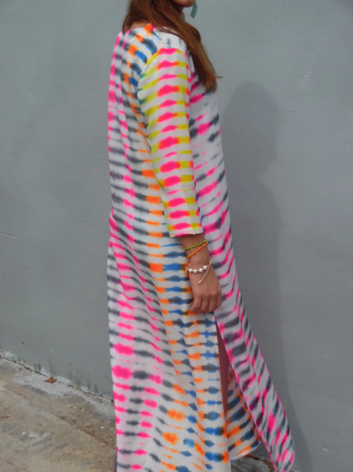 Maxi Tunic Beach Dress In Shibori Tie Dye